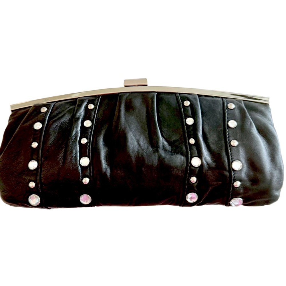 Stunning Vintage Black Clutch/Shoulder Bag- Crystal in  Soft Leather